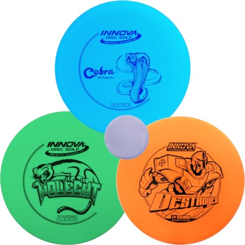 Innova Discs Golf DX 3 Disc Set | Driver, Midrange, Putter | Destroyer, Cobra, Polecat + G3T Blank top mini