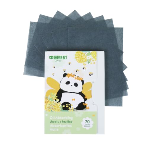 Image of MINISO Oil Absorbing Sheets for Face, Panda Natural Bamboo Oil Blotting Sheets for Face, Face Oil Blotting Paper for Skin Care (Total 140 Sheets, 70x2)