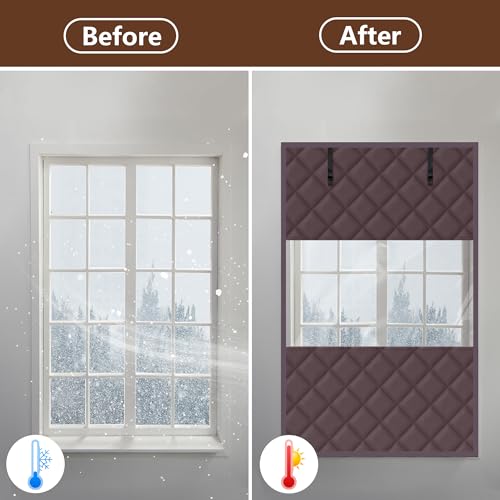 Nkiy Quen 3 Layer 63 x 39 Inch Visible Winter Insulated Window Cover,Oxford Thermal Insulated Window Blanket with Fastener,Brownish Red Window Insulation Kit for Winterizing Keeping Home Warm by Nkiy Quen - Image 4