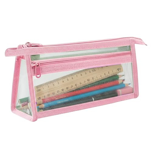 Image of FunBlast Pen Pencil Case, Transparent Pencil Pouch with Zipper Closure Portable Clear Makeup Pouch, Large Capacity Pencil Bag, Stationery Bag for Students Girls Adults Office (Pink-)