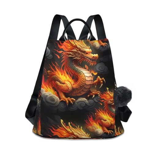 Sac à dos femme Dragon Noir tendance avec fermeture éclair au dos et poches latérales