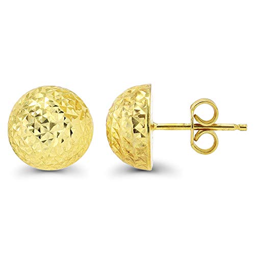 Solid 14K Yellow or White Gold 6mm-12mm Diamond Cut Ball Stud Earrings For Women | 14K Gold Backs | Italian Hypoallergenic Studs For Women2