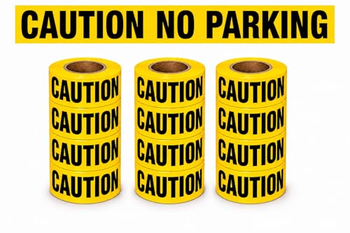 Image of ATERET Caution No Parking Tape 12 Pack 3 inch x 1000 feet, Hazard Safety Tape, Construction Tape for Danger /Hazardous Area, Ideal Use for Halloween Decorations, Party, Work-Site