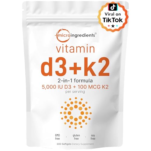 Vitamin D3 5000 IU + K2 MK-7 100 mcg, 300 Softgels
