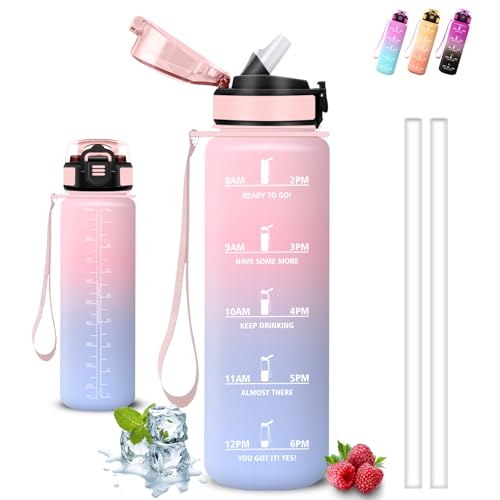 Trinkflasche- 1l- Trinkflasche Sport, Wasserflasche mit Strohhalm, Leicht zu Reinigen, Wasserflasche Auslaufsicher… – Ansicht 1
