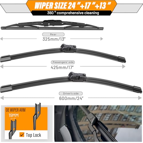 Image of OEM Windshield Wiper Blade Replacement for GMC Terrain Chevy Equinox 2010-2017 Original Equipment Wiper Blade Set- 24+17+13 (Set of 3) 1 Year Warranty