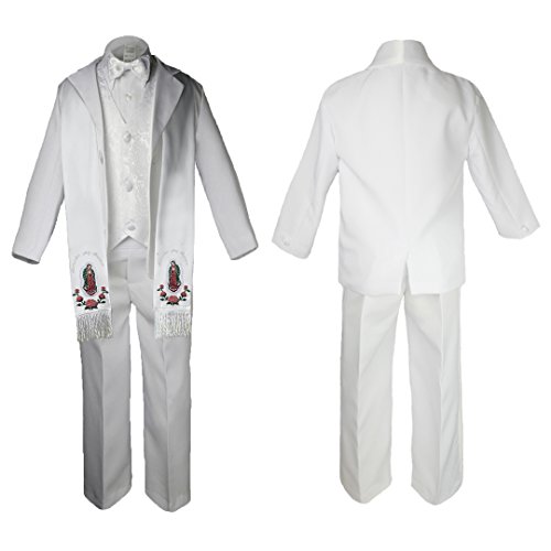 Image of Baby Boy Christening Formal Paisley Suit Silver Guadalupe Maria On Stole SM-20