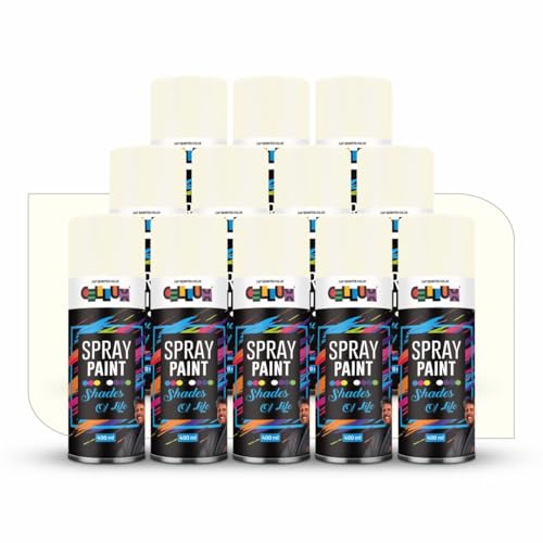 Image of Cellux 2X Ultra Cover Ivory Spray Paint | DIY, Quick Drying with Glossy Finish for Metal, Wood, Wall & Other Surfaces - 400 ML - Pack of 12 Spray Paints