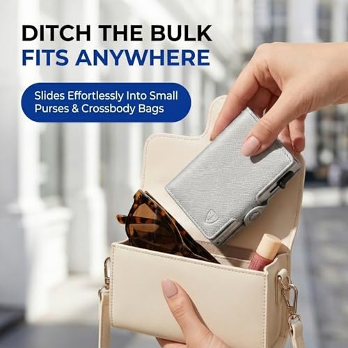 Image of Conceal Plus Pop Up Wallet for Women RFID Wallet Slim Aluminum Card Holders | Holds 4-6 Cards with Cash & ID Storage, Featuring One Click Metal Card Ejector & Slim PU Leather Design for Daily Carry