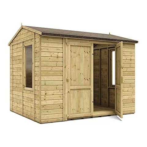 Project Timber 10x8 Pressure Treated Traditional Wooden Garden Apex Storage Shed | Windowed | Outdoor Grandmaster Workshop | Double Door Store Cover