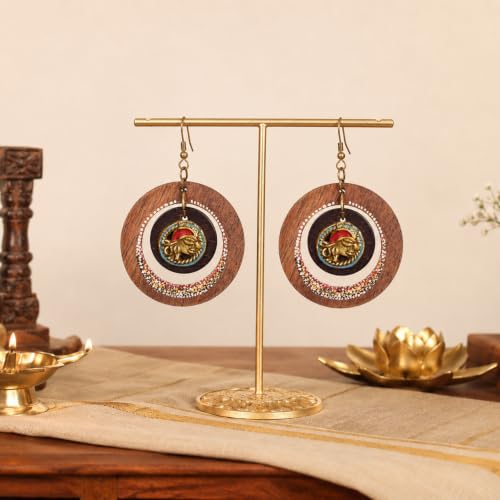 Image of Handcrafted Boho & Ethnic Earrings for Women - Wooden & Brass Statement Designs in Loop, Swing & Motif Styles