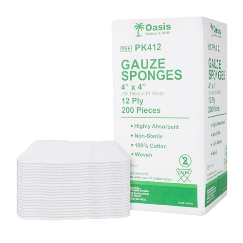 Oasis Gauze Sponges, 100% Cotton, Woven Non-Sterile Gauze (Pack of 200) (4"x4", 12-Ply) miniatura 1