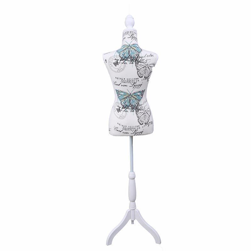 Female mannequin,Torso Body Dress Form with Adjust Tripod Stand for Clothing Dress Jewelry Display ,Can insert pins vertically,Tailor-friendly (Size : M) (Color :Butterfly)