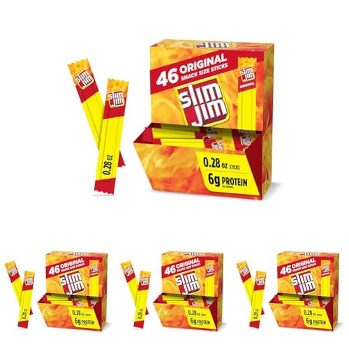 Image of Slim Jim Smoked Meat Sticks,Original Flavor,6g Protein Per Serving,Snack Size,0.28 oz.,46 Count (Pack of 4)