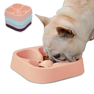 Hifrenchies Healthy Slow Feeding Dog Bowl for French Bulldog -Slow Feeder Dog Bowl No Chocking Dog Cat Food Water Bowl with Four-Leaf Clover Pattern (Pink)