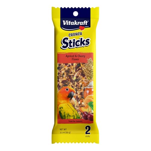 Vitakraft Crunch Sticks Apricot & Cherry Flavor Bird Treat for Conures (2 Sticks), 3.5 oz, 051233316956