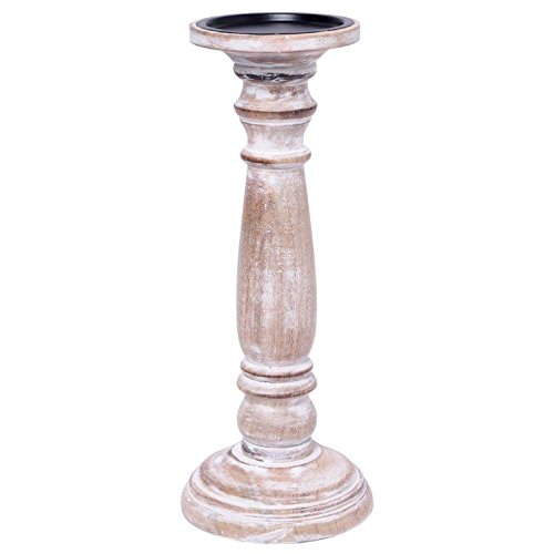 Hosley12 Inch High Wood Pillar Distress Finish Candleholder. Ideal Gift for Wedding, Party, Home, Spa, Reiki, Aromatherapy, Votive Candle Gardens O3