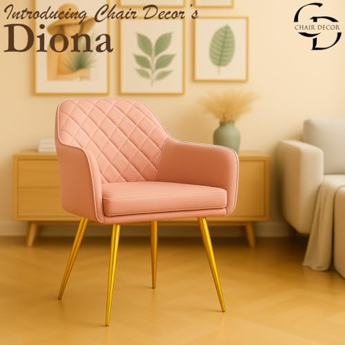 Image of Velvet Chair for Home | Set of 2 Modern Accent Armchair with Pillow in Soft Velvet Fabric with Golden Legs | (Barfi, Pink)