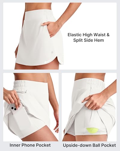 Image of G4Free A Line Golf Skirts for Women 15'' Elastic High Waisted Tennis Skorts Soft Casual Athletic Inner Shorts 4 Pockets