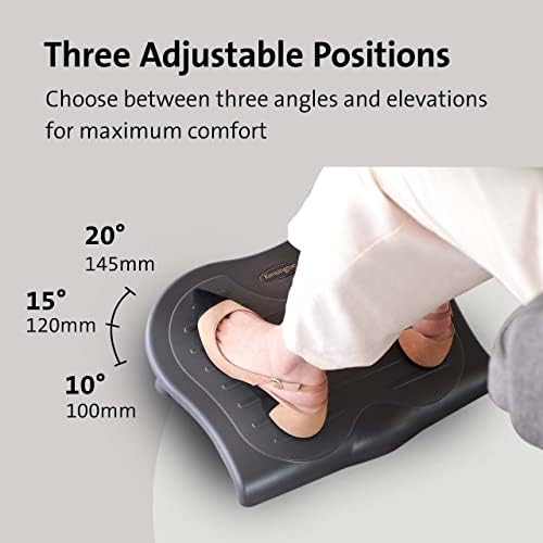 Kensington Adjustable Ergonomic Foot Rest - SoleSaver under desk foot rest for improved posture, siatica and orthopedic relief - Grey (56152)