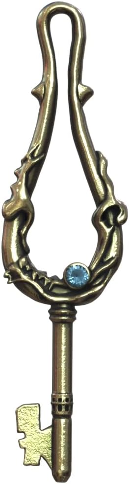 MYAROMA FINDINGS3.35" Suzume Key Pendant Aquamarine Cubic Zircon Bezeled Necklace, Zinc, No Gemstone
