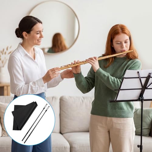 Flute Cleaning Rod, 2 Sets Black Flute Cleaning Rod and Cloth, Flutes Cleaner Clean Swabs