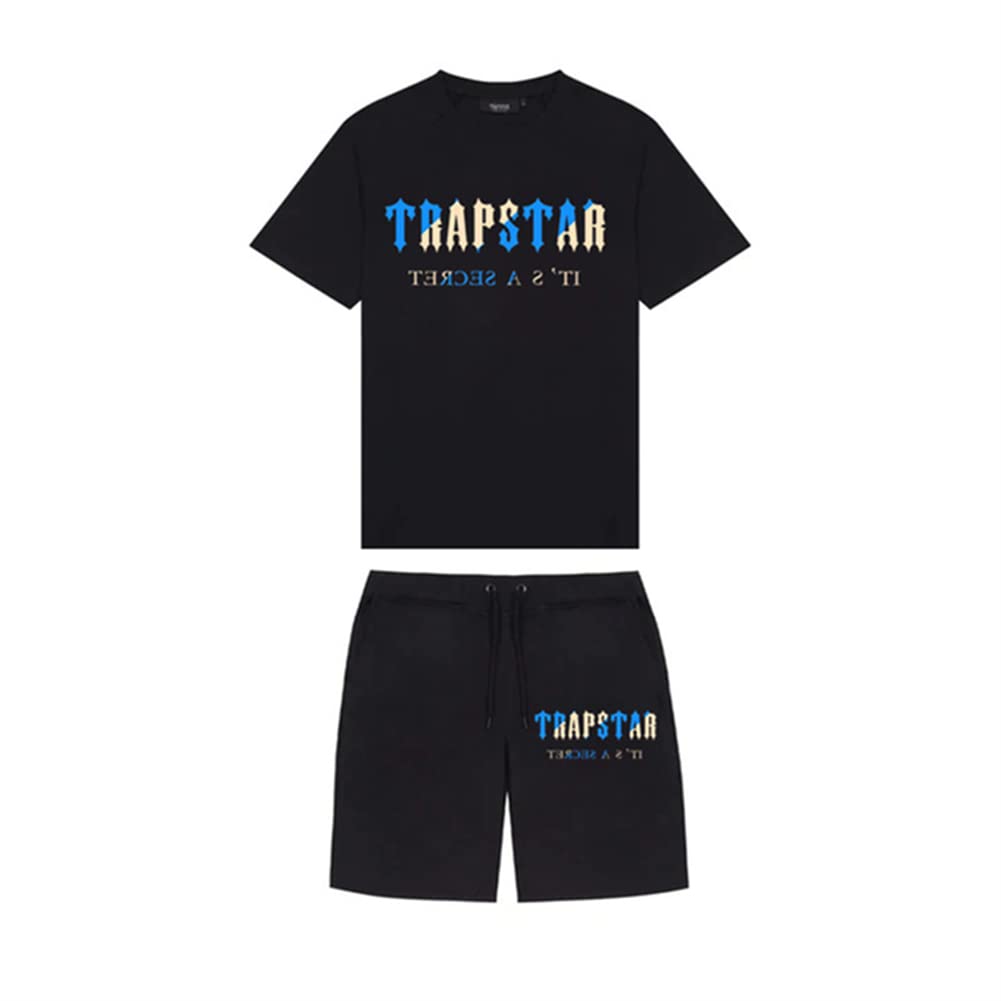 Dinint Tuta Sportiva Da Uomo T-shirt Trapstar in 2 Pezzi Tuta Da Jogging,Unisex Tuta Estiva, Trapstar Cotone T-shirt e Pantaloncini Casual Sweatsuit Set