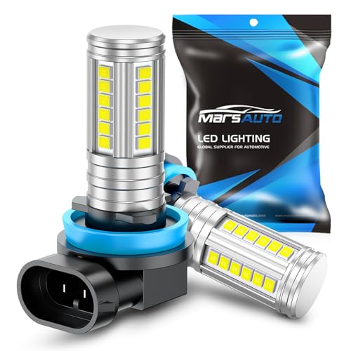 Marsauto H11/H8 LED Fog Light Bulb, 12,000 LM 600% Brightness H8 H16 Fog Light Bulbs, 360° Illumination Upgraded 60 Pcs Chips, 6500K White 1:1 Mini Size H11 Led Fog Lights Pack of 2