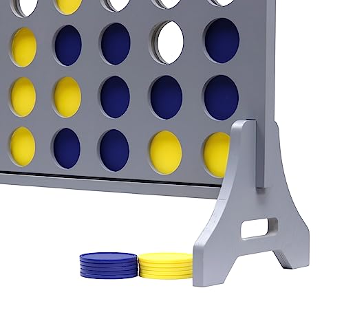 Image of Giant 4 in a Row Game for Family & Adults - Tailgating Pros Jumbo Grey Wooden Four in a Row Indoor & Outdoor Yard Game for Family Party Fun, Portable Activities for Patio, Backyard, and Camping