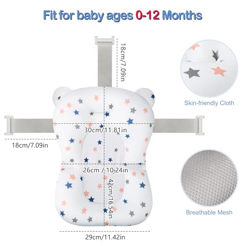 Image of Colorlife Baby Bath Seat Support Net Infant Bathing Seat Support Mat, Adjustable Comfortable Non-Slip Three-Pointed Baby Shower Bathtub Sit Up Mesh for Newborn 0-12 Months-White Star(No Bathtub)