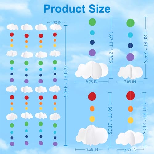 Image of 3D Cloud Decorations Rainbow Circle Dots Clouds Hanging Colorful Garland Streamer Cutout for Birthday Wedding Carnival Party Supplies Home Ceiling Wall Art Decor