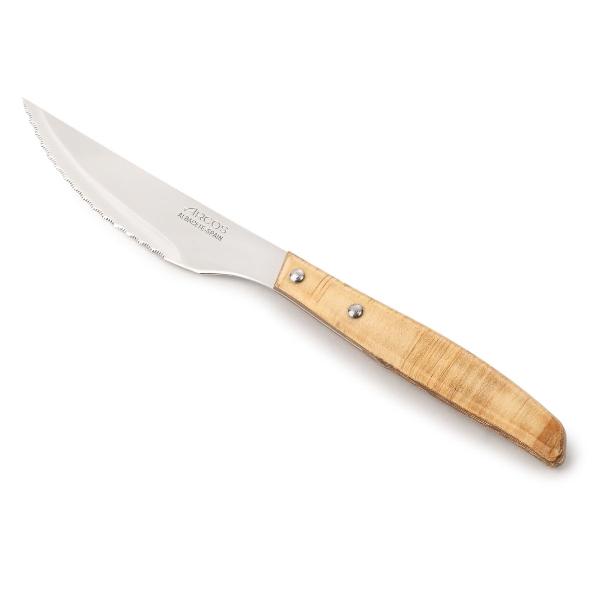 Arcos Serie Cuchillos de Mesa Caja 12 uds Cuchillo Chuletero, Hoja Serrada de Acero Inoxidable NITRUM de 110 mm, Mango Madera comprimida Color Marrón (12 uds)