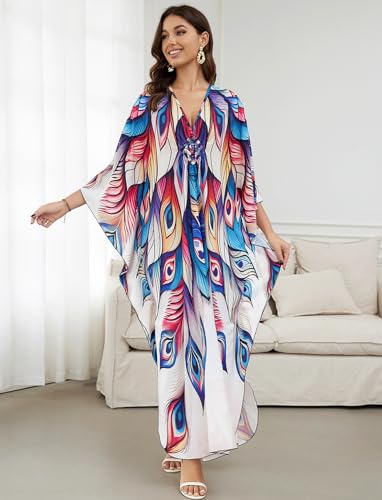 Image of KECVOT Kaftan Dresses for Women Plus Size Batwing Sleeve Caftans Long Bathing Suit Cover Up Maxi Beach Dress Loungewear