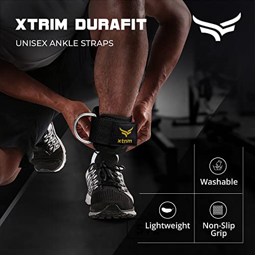 XTRIM Durafit Unisex Stylish Ankle Straps with Metal D-Rings for Cable Machine, Kickbacks and Glutes Workouts, Adjustable Ankle Straps, Curls & Hip Abductors with Padded Neoprene Support (Green)