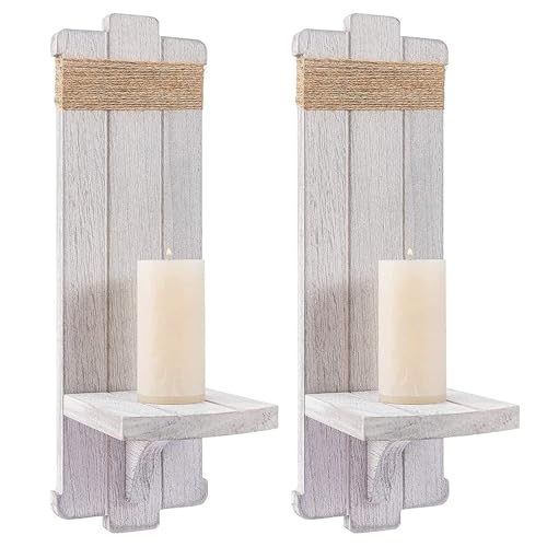 Farmhouse-Wall-Decor-Candle-Sconces-2-Pcs-Rustic-Scandinavian-Handmade-Wooden-Wall-Mount-Candle-Holders-for-Bedroom-Living-Room-Bathroom-Home-Hanging-Art-Decorations-Accessories-Gifts-Grayish-White Farmhouse Wall Decor Candle Sconces 2 Pcs Rustic Scandinavian Handmade Wooden Wall Mount Candle Holders for Bedroom Living Room Bathroom Home Hanging Art Decorations Accessories Gifts Grayish White
