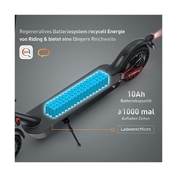 E Scooter mit Straßenzulassung, 40 km Reichweite, 10“ Wabenreifen ABE Elektroroller Belastung LED, 20km/h, Duales Bremssystem Luftreifen & Easy Folding E-Scooter – Bild 5