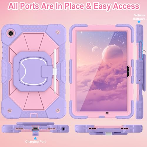 Image of WESOROL Case for Samsung Galaxy Tab A11 Plus Galaxy Tab A9 Plus 11 Inch,Shockproof Cover for Samsung Tablet A11+ /A9+ Case with Screen Protector 360 Rotating Stand Pencil Holder,Purple Rose