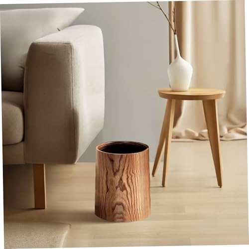 Bote de basura de plástico vintage con acabado madera de 8L 6