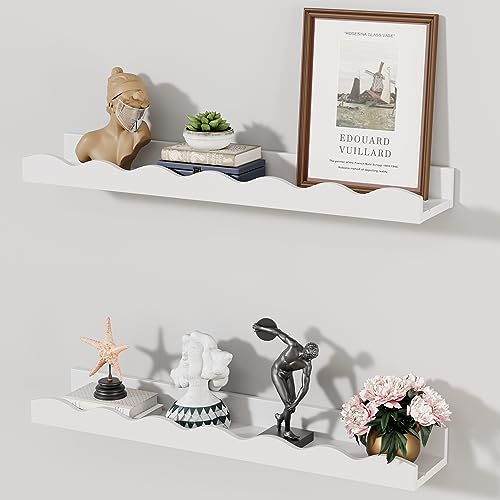 Image of Floating Shelves for Wall Décor 24 Inch Long Set of 2 Nursery Book Shelves Bathroom Shelves Over Toilet Shelf for Books, Plants, Toys, Photo Frames, Picture Ledge-White