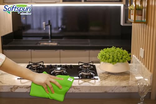 Image of SOFTSPUN Microfiber Cleaning Cloths, 50X50 cms 5 pcs Towel Set 340 GSM Green! Highly Absorbent Lint and Streak Free Multipurpose Wash Cloth for Kitchen Car Window Stainless Steel Silverware.
