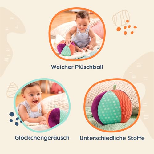 B. toys - Make It Chime - Weicher Stoffball - Plüsch-Baby-Ball mit läutender Glocke - Sinnesspielzeug für Babys, Kleinkinder, Kinder - Farben, Texturen und Geräusche - 0 Monate +
