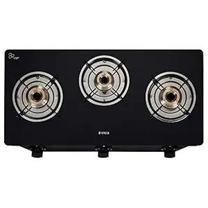 Elica Vetro Glass Top 3 Open Burner Gas Stove (7031 CT VETRO Black), Manual Ignition