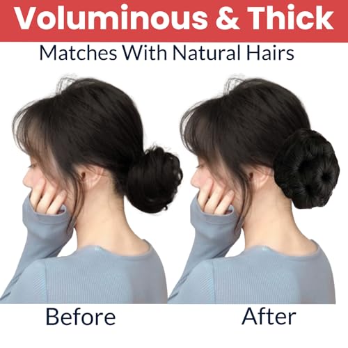 Image of TEMPERIA Hair Buns for Women - Juda Accessories For Women - Hair Buns Clip - Artificial False Fake Hair Donuts Bun Maker Extension - Black - Pack of 1