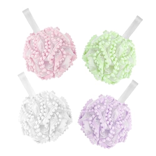 WEKADRIN 4個 可愛いバスボール 肌に優しいメッシュ素材 泡立ち豊かで優しく角質ケア バススキンクレンジング用 携帯便利なシャワースクラバ