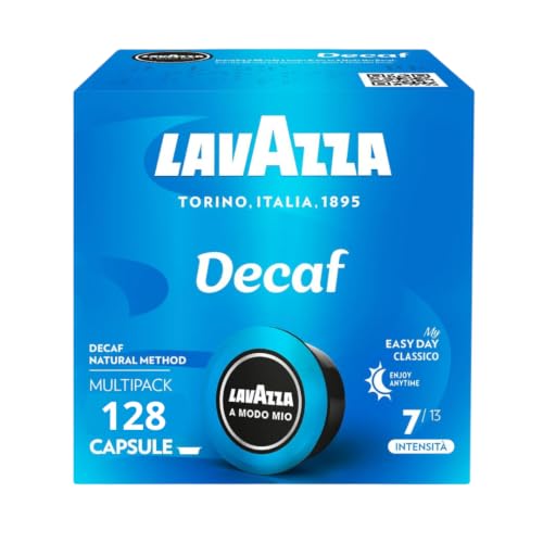 Lavazza A Modo Mio Dek cremoso, 128 cápsulas de café, para un espresso descafeinado con notas de almendras y confitadas, 100% arábica, intensidad 7/13, tostado medio, 8 paquetes x 16 cápsulas