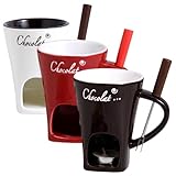3-teilige Schokoladenfondue-Tasse, hitzebeständiges Schokoladenfondue aus Keramik mit Gabeln, wiederverwendbarer Schmelzbecher für Verabredungen, Geburtstags- und Hochzeitsgeschenke, Käsefondue