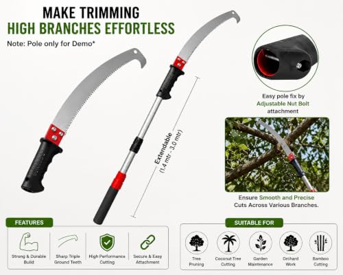 Image of Pruning Saw with Curved Blade16 inch Heavy Duty Sickle Cutter Head for Tree Branch, Wood, Grass & Weed Cutting - Manual Garden Tool Attachment (A3 /)