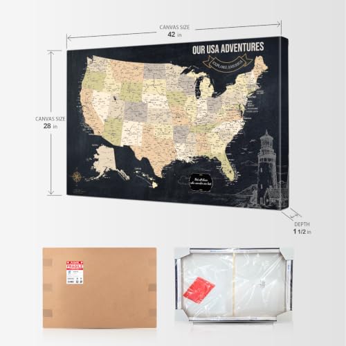 Image of IPIC Vintage USA Maps for Wall, Map of the United States, Size 42x28 in