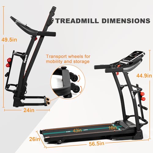 Image of Ksports Foldable 16.5 Inch Cardio Fitness Portable Treadmill with Bluetooth Connectivity, LCD Display, and Tracking Apps for Home Gym Equipment, Black