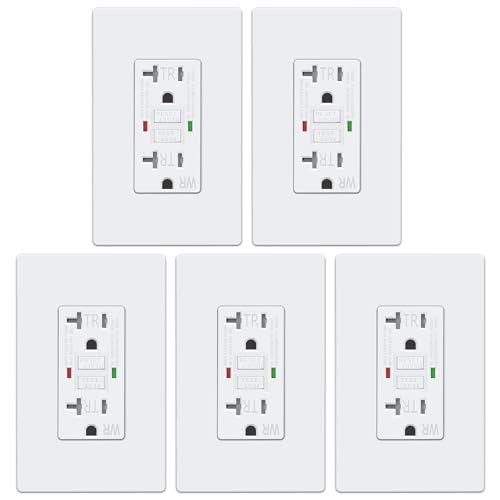 ELECTECK 5 Pack GFCI Outlets 20 Amp, Outdoor Weather Proof (WR), Self-Test GFI Receptacles with LED Indicator, Ground Fault Circuit Interrupter, Screwless Wallplate Included, UL Listed, White